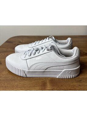 Puma Carina Leather White Silver 370325-02 Women’s Size 11